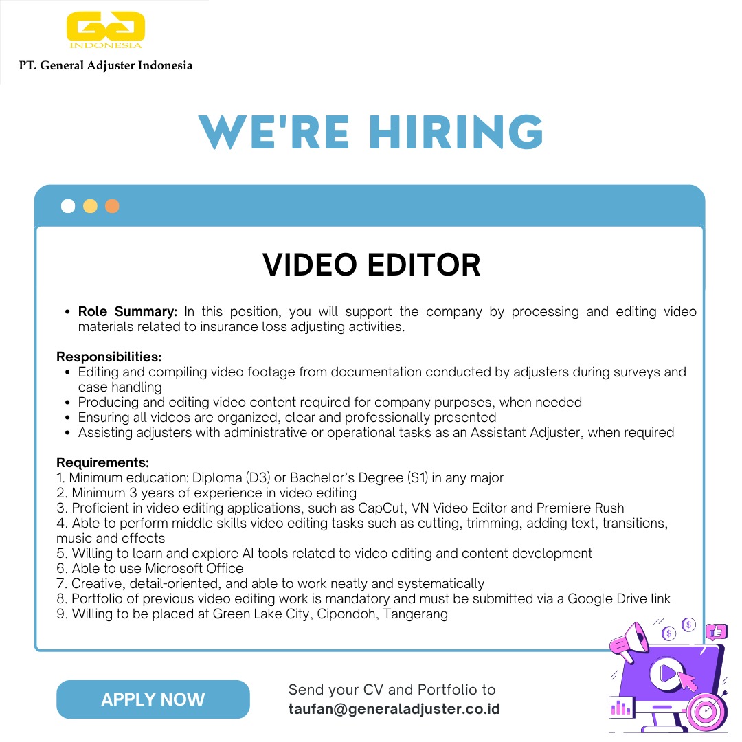Video Editor - General Adjuster Indonesia