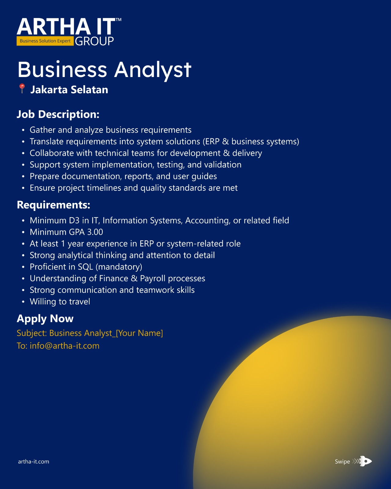 Business Analyst - ARTHA INFOTAMA