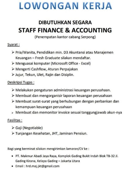 Staff Finance & Accounting