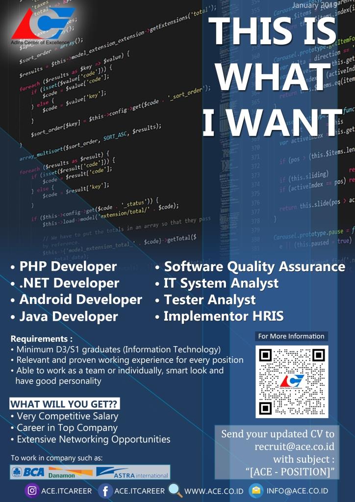 PHP Developer, .NET Developer, Android Developer, Java Developer, Software Quality Assurance, IT Sys