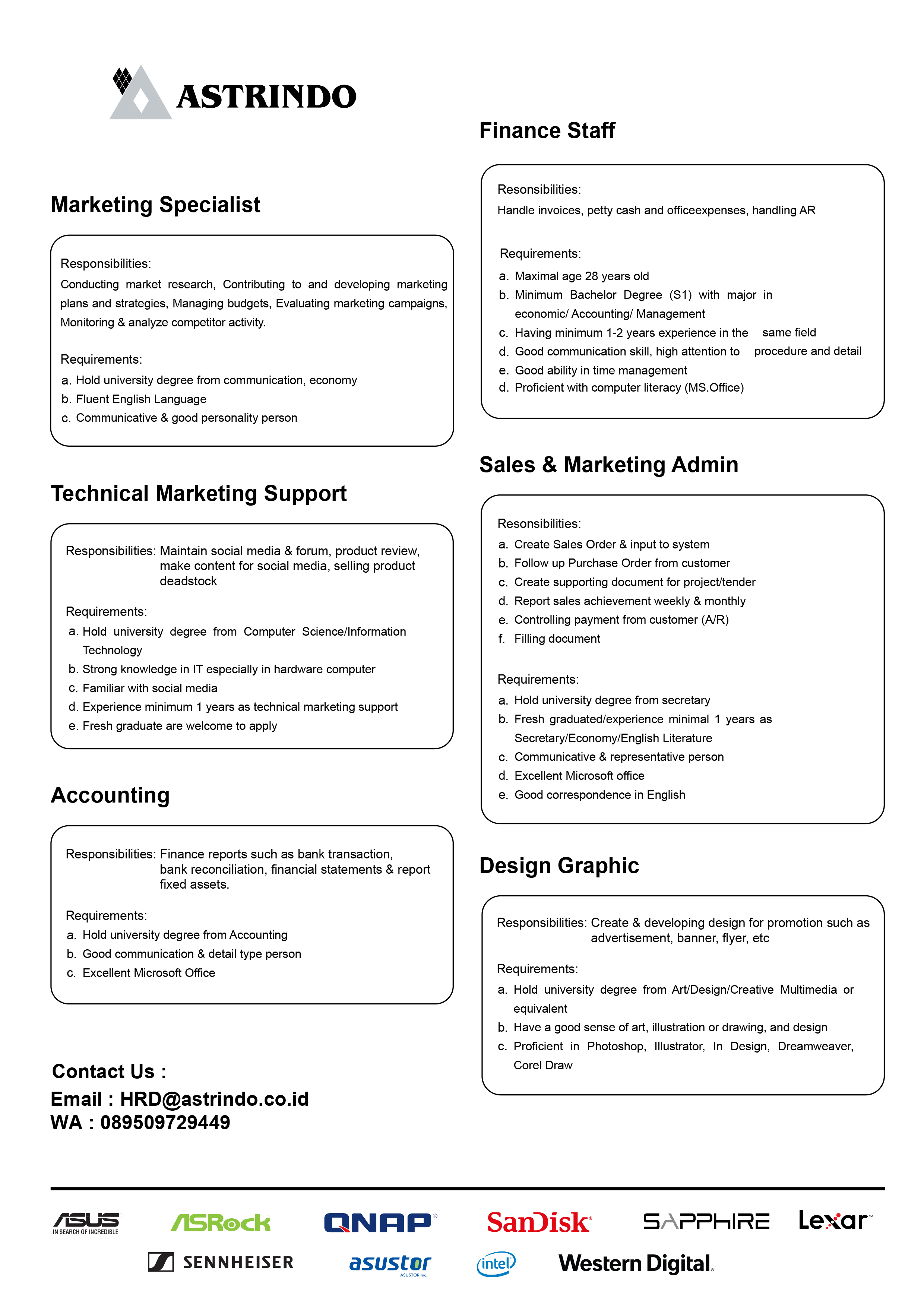 Marketing Specialist, Finance Staff, Accounting, Etc