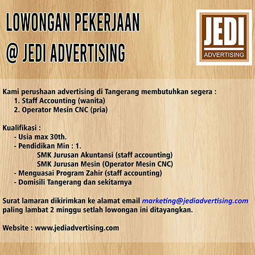 Staff Accounting, Operator Mesin CNC