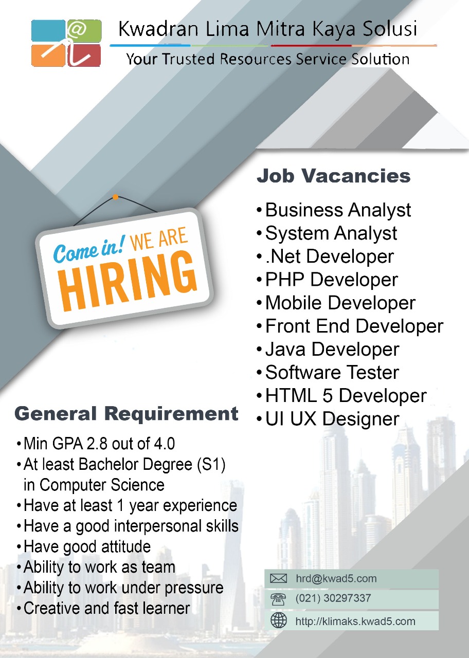 Business Analyst, System Analyst, Net Developer, PHP Developer, Mobile Developer, Java Developer, Et