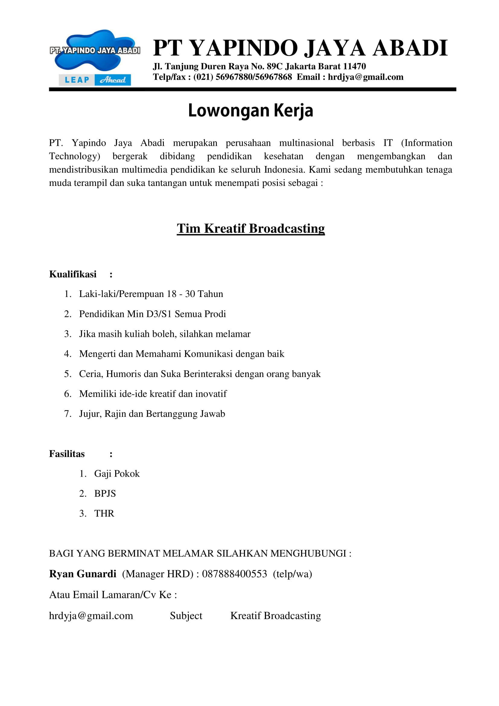Tim Kreatif Broadcasting