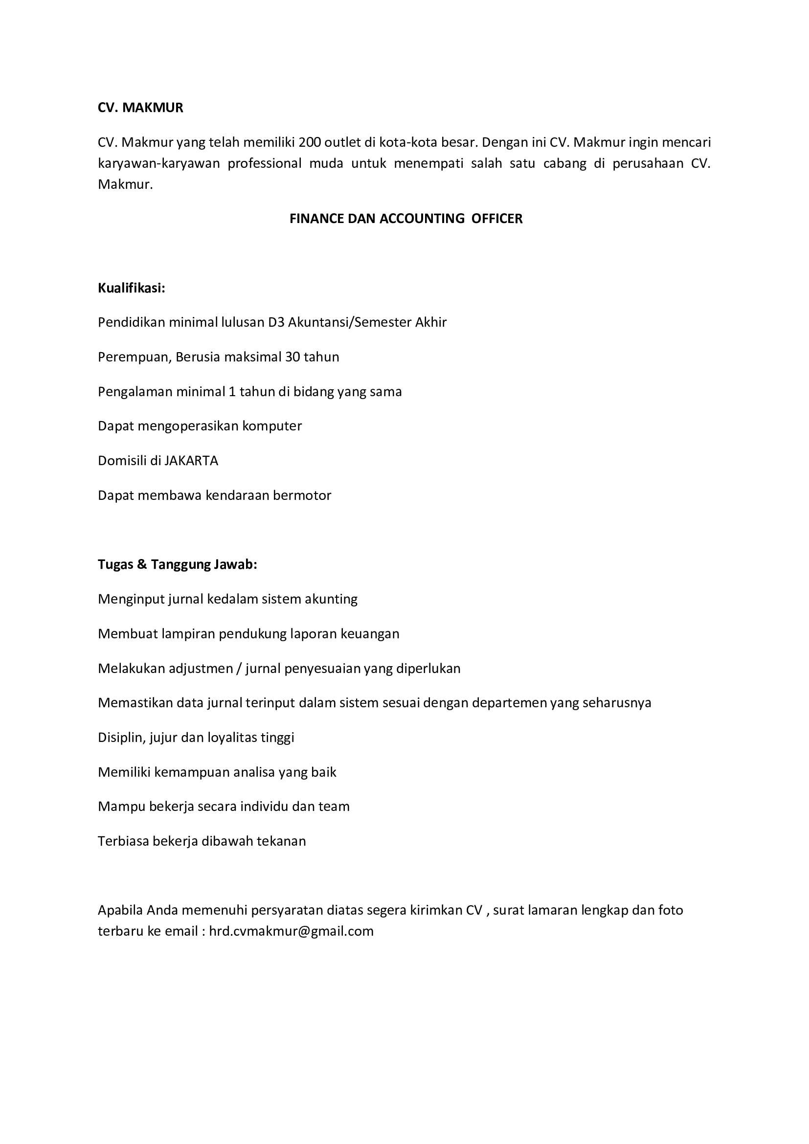 Finance and Accounting Staff