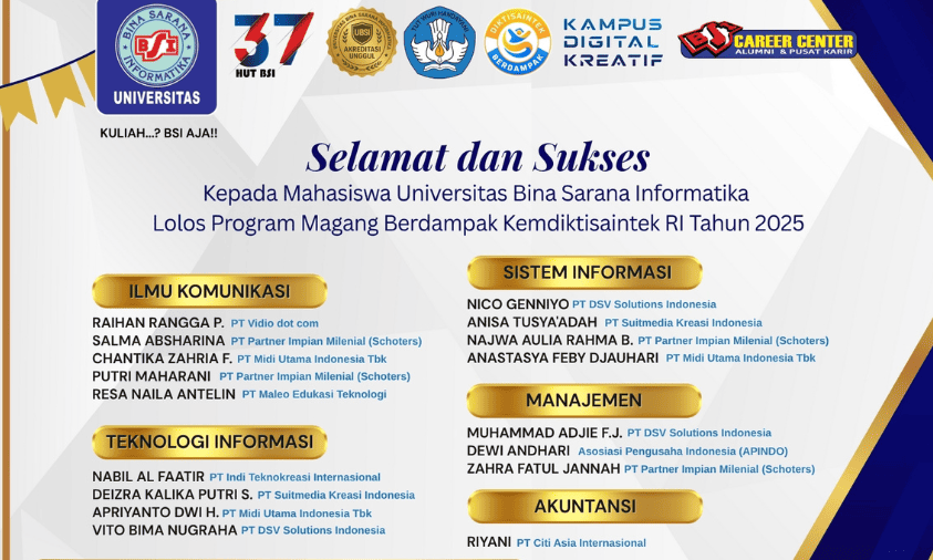 17 Mahasiswa UBSI Lolos Program Magang Berdampak 2025