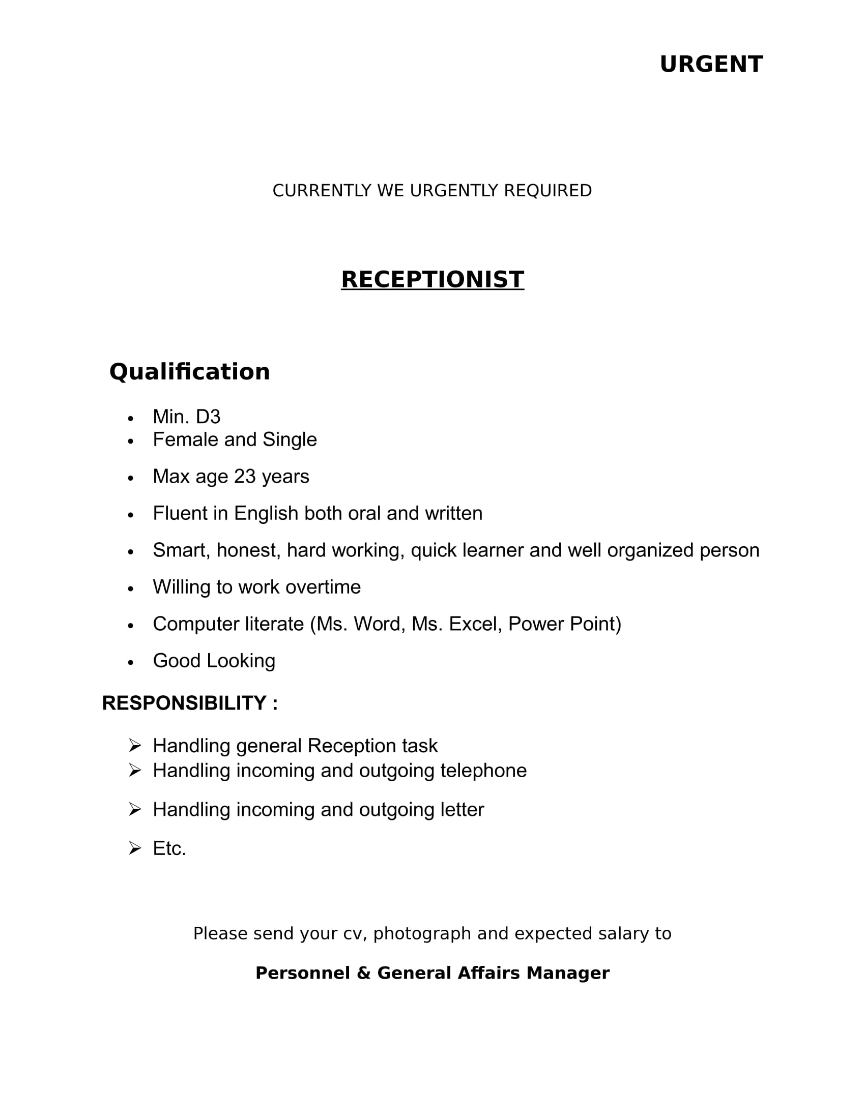RECEPTIONIST