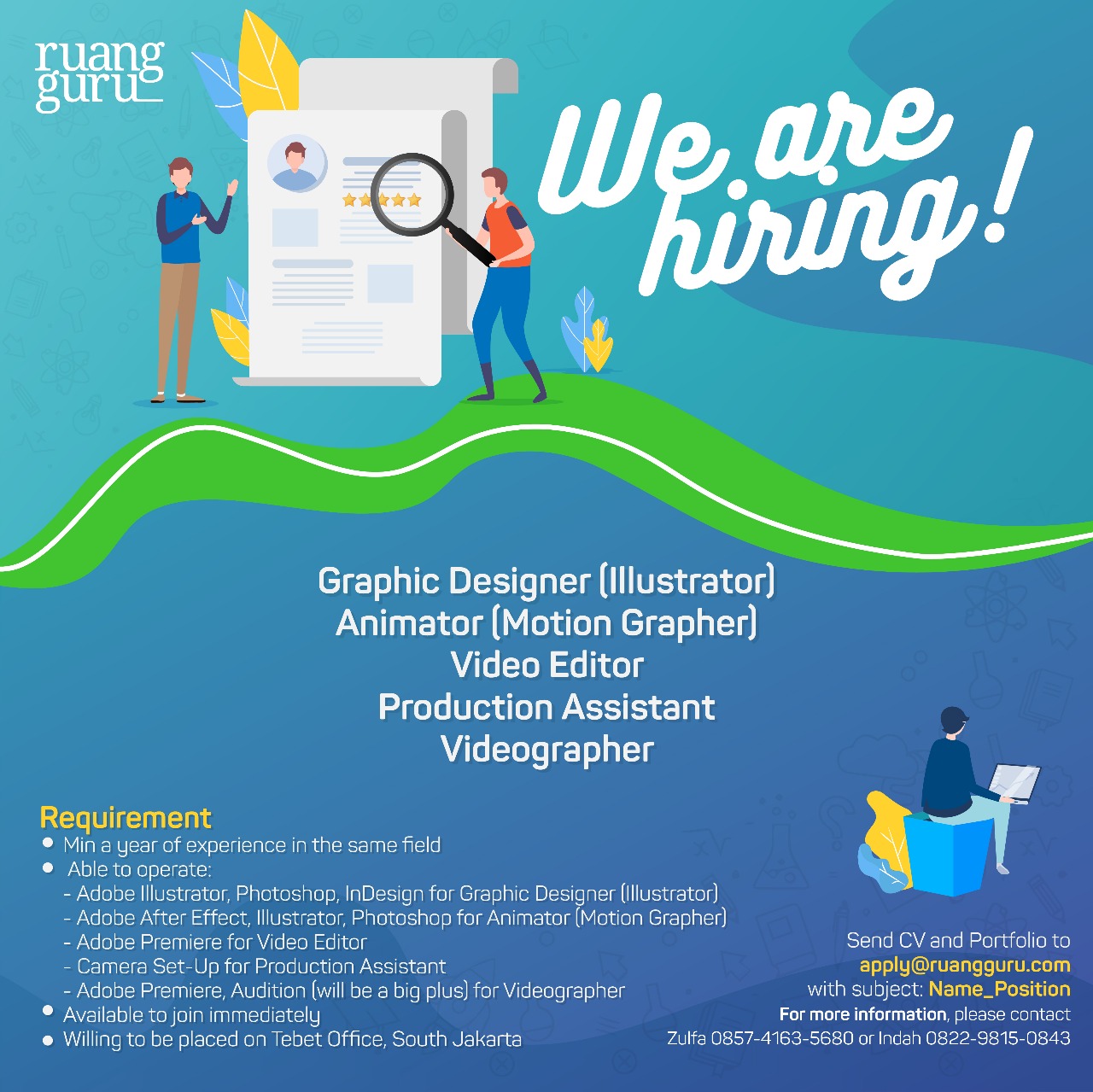 Graphic Designer, Animator, Video Editor, Production Assistant, Videographer